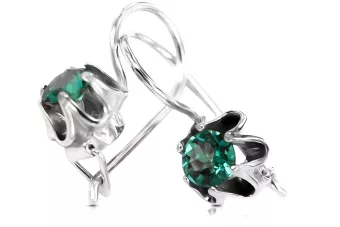 Argent sterling 925 925 Emerald des boucles d'oreilles vec013s Russe Soviétique URSS Style vintage Art Deco style